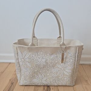 Elegant Cream Floral Tote Bag